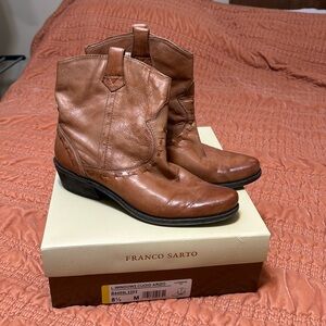 Gently Worn, Franco Sarto Light Brown Leather Western Ankle Boots - Size 8.5